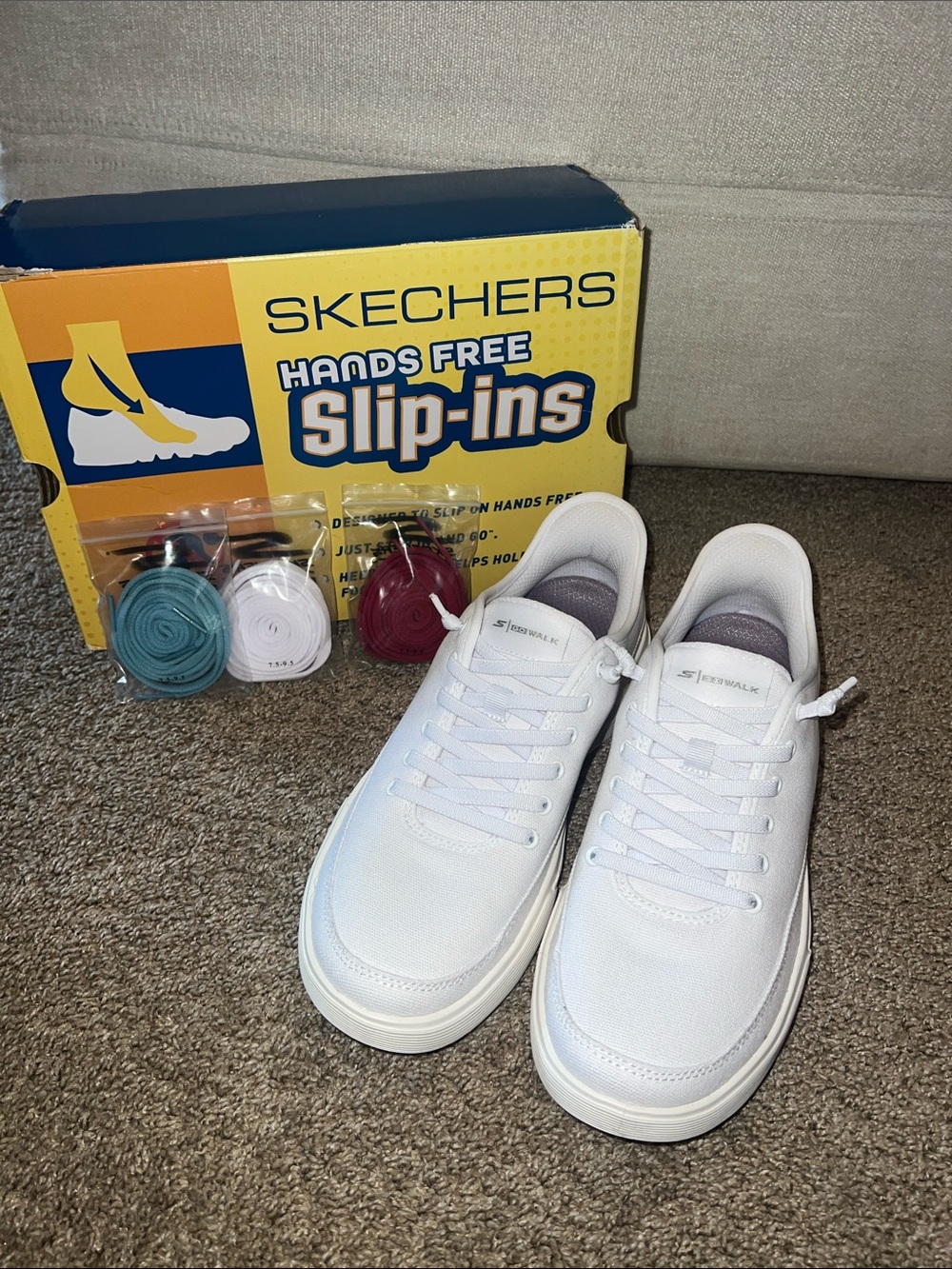 Skechers White Hands Free Slip-Ins with Colored Straps